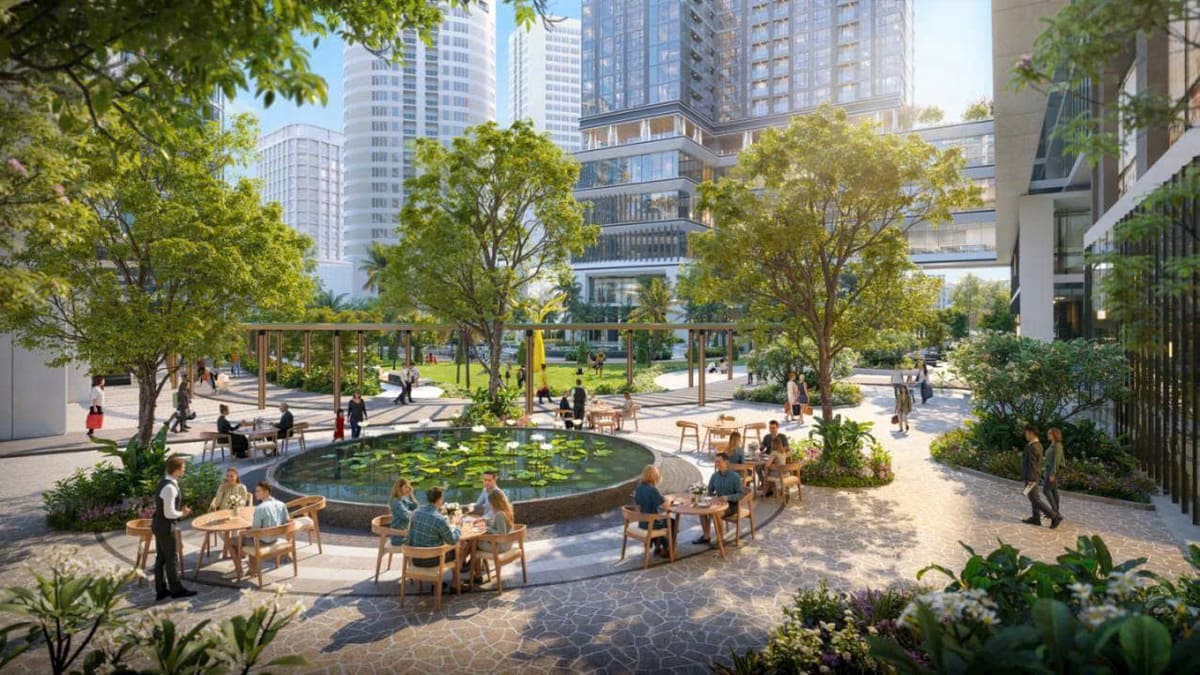 Phối cảnh Vườn Ngũ Phúc (Feliza Garden) rộng gần 1.2ha, được thiết kế bởi EDSA (Mỹ) tại dự án Sun Feliza Suites