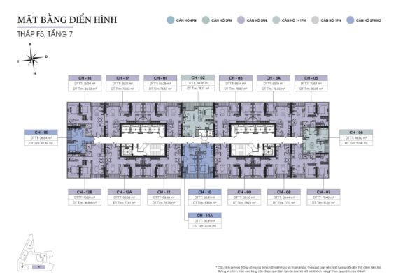 Mặt bằng chi tiết các căn hộ tại Tầng 7, Tháp F5, dự án Sun Feliza Suites (Sun Grand City Cầu Giấy)