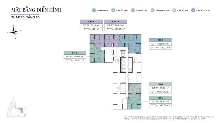 Bố trí mặt bằng tầng lánh nạn tại Tầng 26 của Tháp F6, dự án Sun Feliza Suites