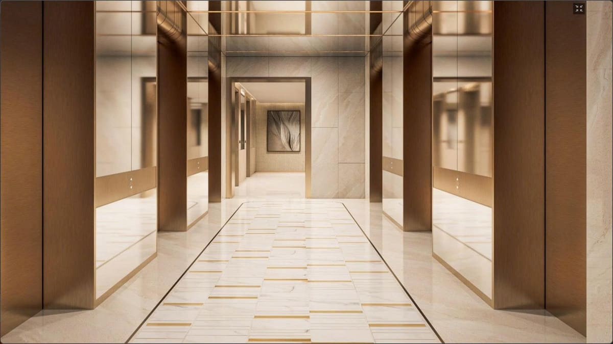 Thiết kế sảnh chờ thang máy sang trọng và riêng tư tại dự án Sun Feliza Suites (Sun Grand City Cầu Giấy