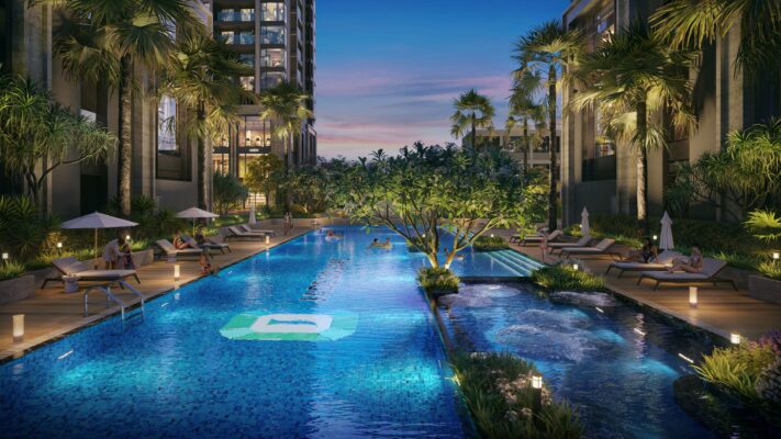 Phối cảnh bể bơi bốn mùa ngoài trời tại khu đô thị Jade Square.