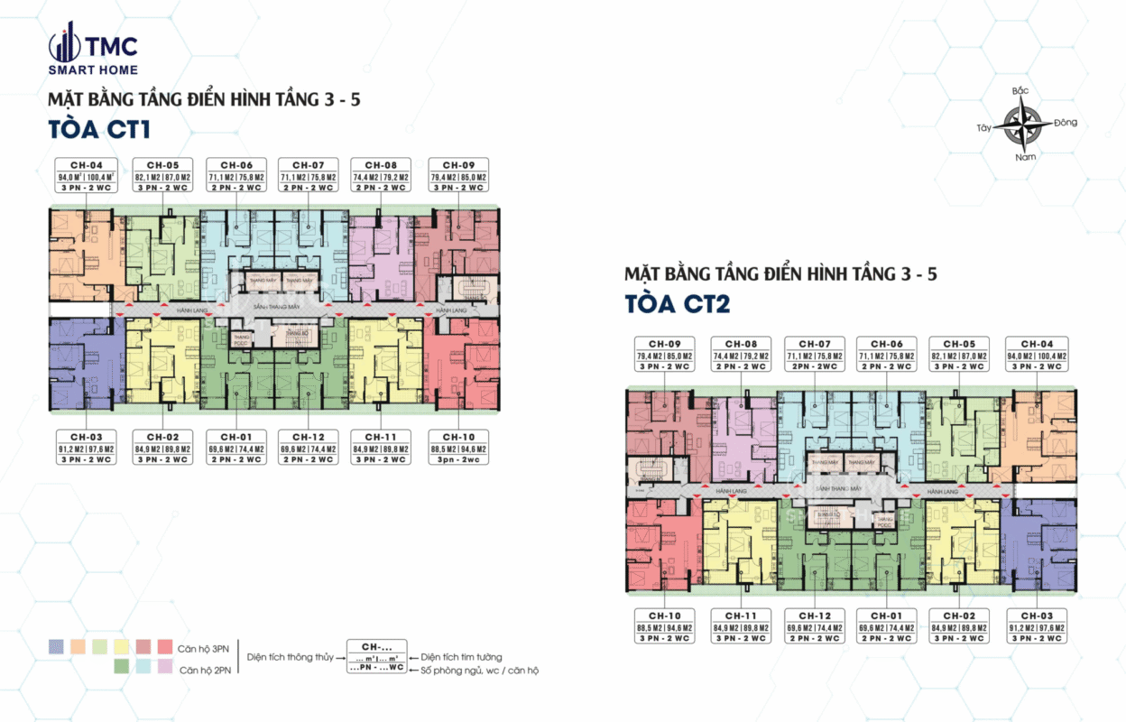 mặt bằng điển hình tầng 3 đến tầng 5 chung cư TMC smart home