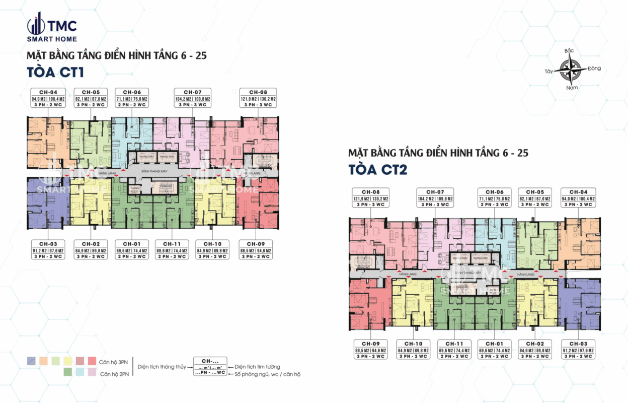 mặt bằng điển hình tầng 6 đến tầng 25 chung cư TMC smart home